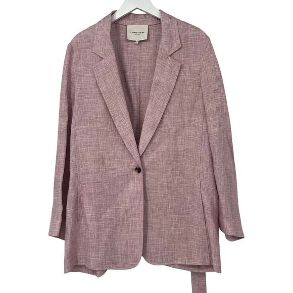 LAFAYETTE 148 NEW YORK One Button Blazer Jacket Pink Linen Pockets Belt XL NEW - Picture 2 of 9
